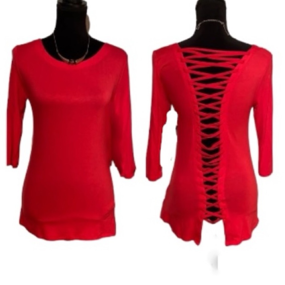 Coral Red Lace-up Long Sleeved Top!!!   NEW w/ Tags!